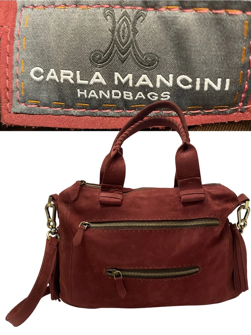 Carla Mancini Burgundy Suede Handbag
